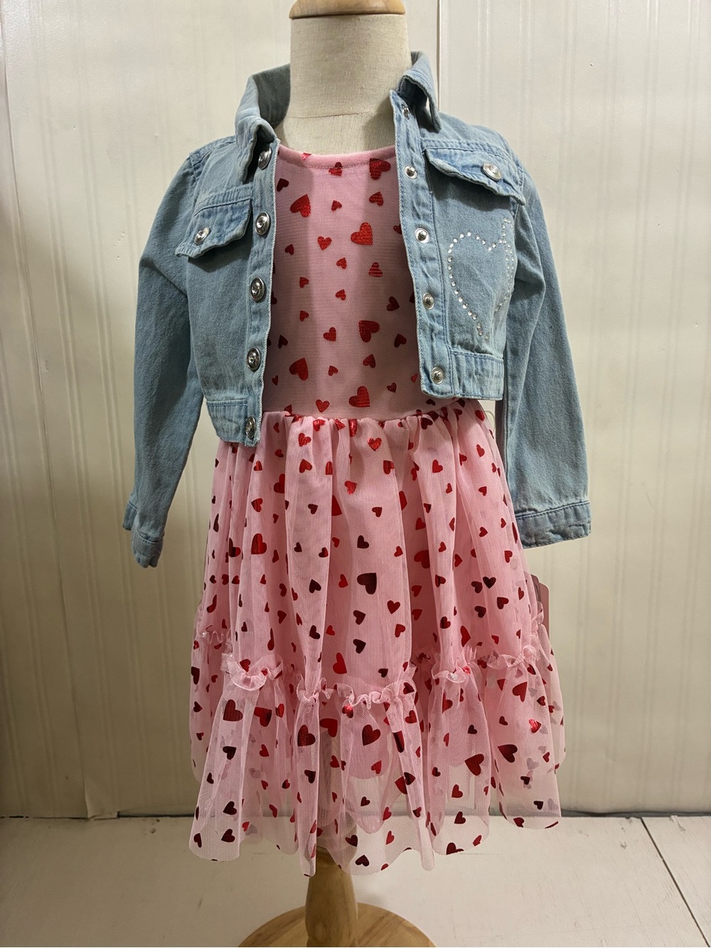 Little Lass Pink Logo Light Blue Denim Jacket